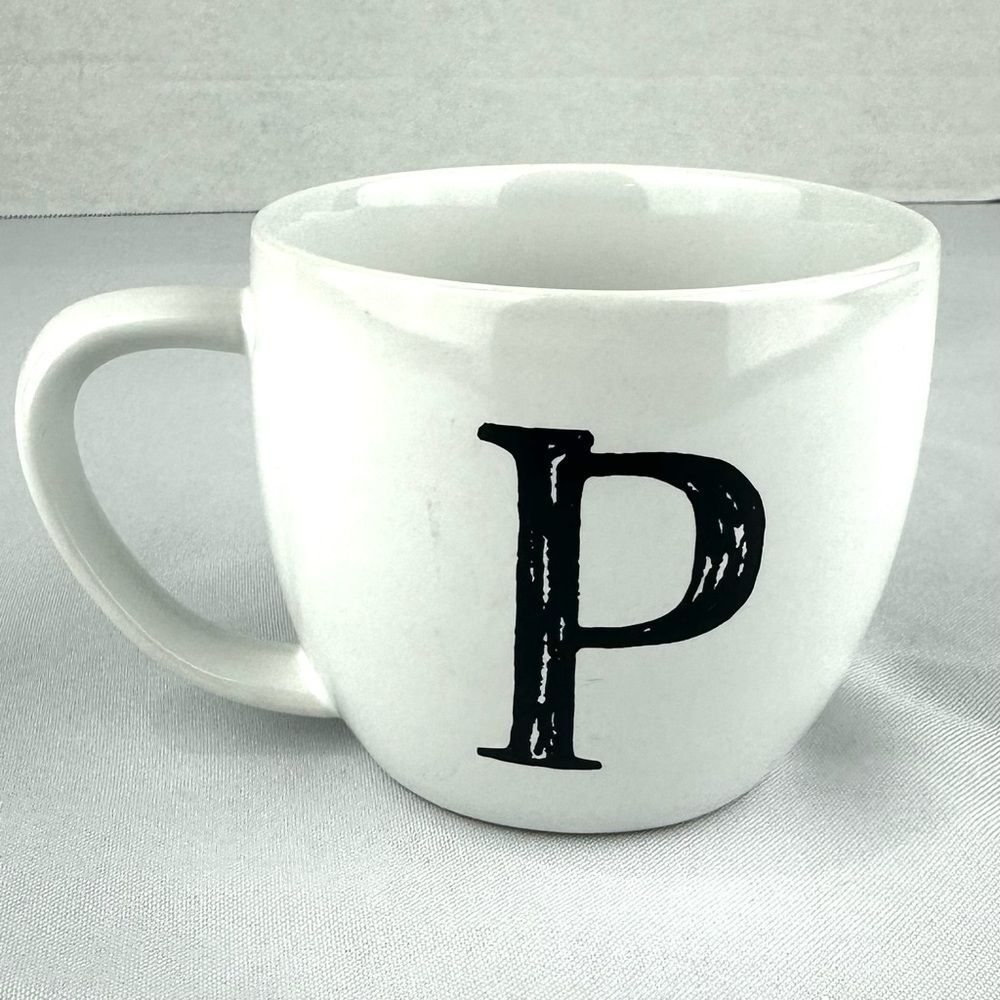 Threshold White and Black “P” Coffee Mug / Cup Stoneware Target Brand